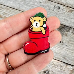 Vintage Jewelry Bear in Stocking Brooch Christmas Brooch Pin